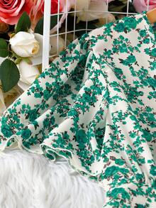 Trelyra Đầm hoa nhí duyên dáng và thanh lịch với cổ chữ V và thắt lưng, kiểu boho thắt nút, viền bèo nhún, tay ngắn quấn cổ chữ V dáng suông midi màu mơ in họa tiết khắp thân đầm, hoa nhí, họa tiết hoa lá, đầm dài chữ A cho nữ, mùa xuân/hè, trang phục maxi mặc hàng ngày, đi nghỉ mát, đi biển. - màu xanh lá - Xem 3