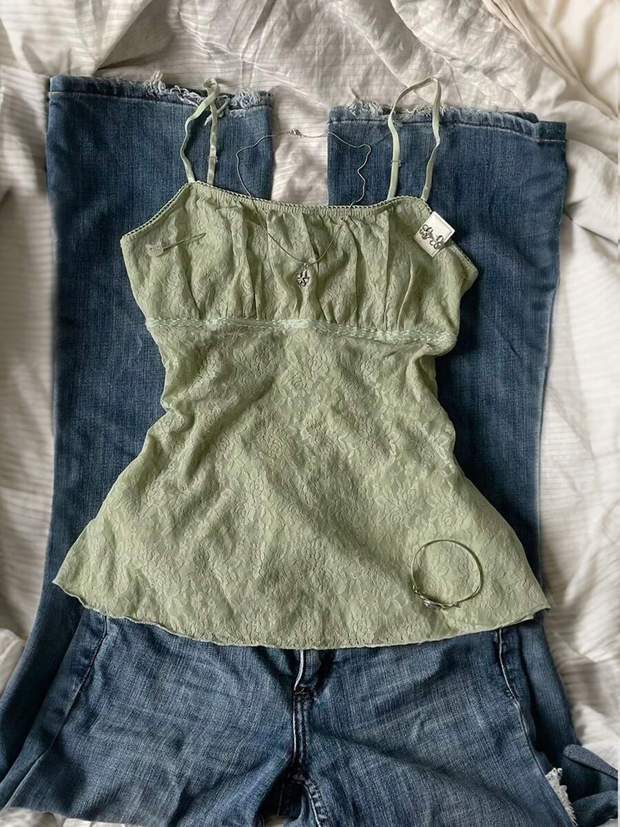 Glimmora Textured Fabric Women's Sleeveless Camisole Top, Fashionable For Summer - Mint Green - View 1