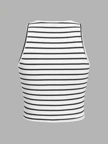 SHEIN EZwear 女士四件套休闲套装，黑白条纹图案，樱桃印花，黑色和粉色百搭性感吊带背心，夏季必备 - 彩色 - 查看 9