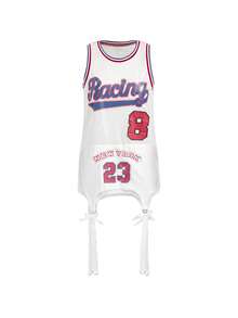 ROMWE J-Fashion Camiseta de tirantes de mujer con estampado de strass en estilo retro - Blanco - Ver 1