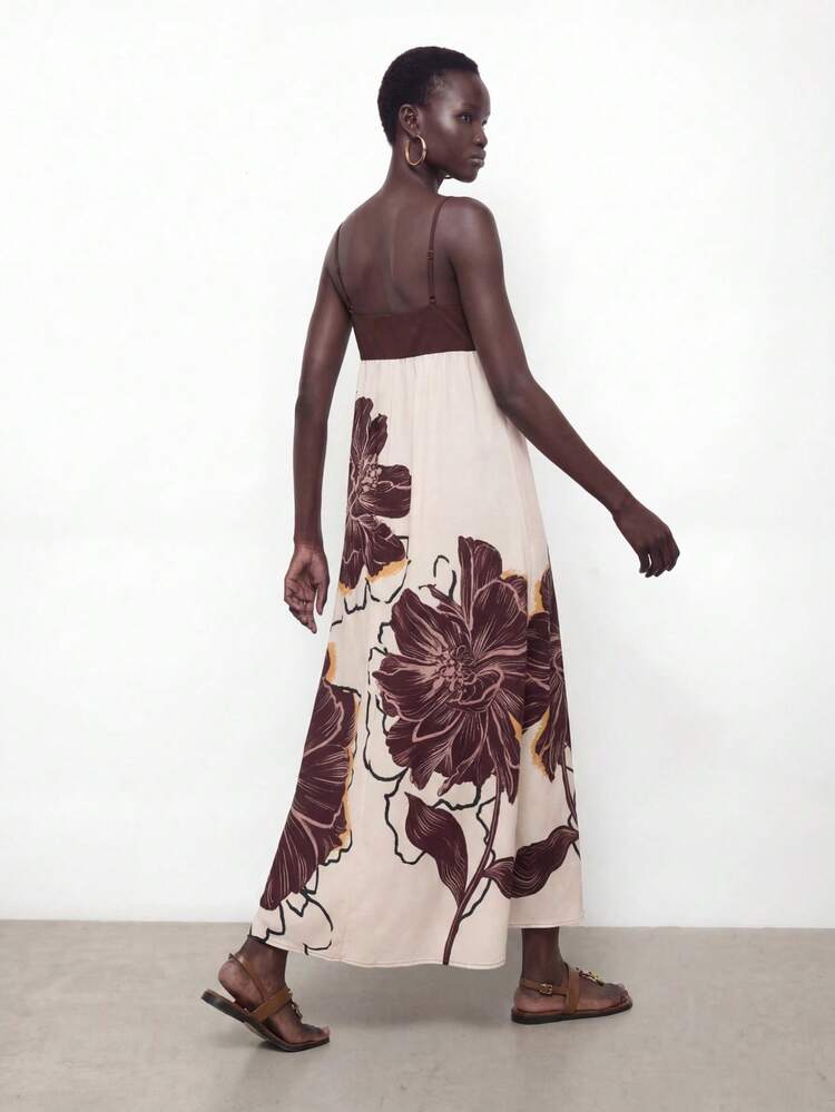 SHEIN Maija Outfit Deas Of Dress,Women's Vacation Casual Colorblock Floral Print Dress,Beach Dresses ,Vacation Dresses,Holiday Outfits For Women,Summer Dresses For Women