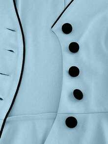 Franclia Blusa elegante con cuello en V, botones y dobladillo con volantes con ribete de contraste para el verano - Azul - Ver 3