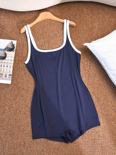 CosyJoli Bộ áo liền quần hở lưng dành cho nữ cỡ lớn, quần short thể thao thường ngày.