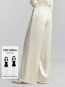 Ontre Petite 2026 SS PETITE Pantalones de pierna ancha para mujer, pantalones casuales de unicolor de verano de ajuste holgado en blanco y albaricoque, adecuados para salidas de verano, ropa de oficina, maestros, clubes, estilo retro vintage, estilo urbano casual, tejido de punto, moda urbana casual minimalista de verano, talla petite, versátil - Blanco - Ver 4