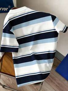 Manfinity Joysei Áo thun nam kẻ sọc xanh trắng, kiểu dáng thường ngày, thích hợp cho các hoạt động mùa hè, đi học, đơn giản và dễ phối đồ. - Màu xanh lam - Xem 2