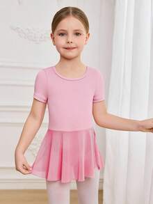 女童（小号）专业芭蕾舞紧身衣，可爱蝴蝶结设计，露背运动服 - 粉色 - 查看 6