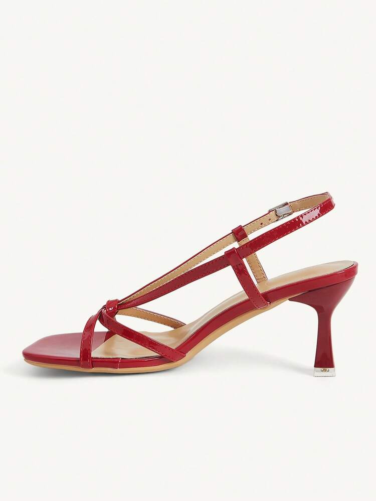 CUCCOO CHICEST Women's Shoes Red Thin Strap Stiletto Square Toe Cross Strap Word Strap Banquet Women High Heel Sandals