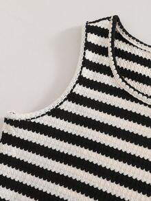 2pcs/Set Striped Bow Tie Sleeveless Crop Top + Ruffle Hem Shorts Set For Teenage Girls, Sweet & Spicy Style, Non-Fleece Design, Suitable For Parties And Summer Outings - Black - View 8