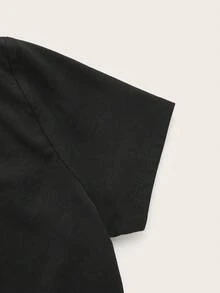 SHEIN ICON Women's Solid Color Short Sleeve High-Low Hem Cropped T-Shirt,Summer Top - Black - View 8