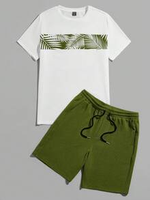 Manfinity VCAY 2pcs/Set Casual Round Neck Short Sleeve Knit Printed Summer Outfit Men Summer Outfits Set Men S Vacation Outfit Sets Mens Shorts And Shirt Combo Outfit For Men Beach Shorts And T Shirt Set Men - Multicolor - View 4