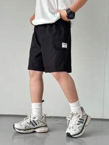 3 Pcs Tween Boy Loose Casual Woven Shorts Multi-Color Set,Black,Summer,Casual,Hiking Sports Workwear Solid Simple Basic Versatile Spring Summer Wear - Grey - View 5