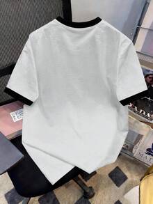 Manfinity Hypemode 男士休闲时尚运动街头字母标志印花撞色条纹侧边短袖T恤，夏季 - 彩色 - 查看 4