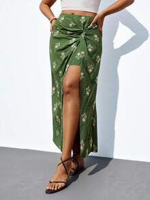 Maija Váy cạp cao thiết kế xoắn màu xanh lá cây họa tiết bất đối xứng cỡ lớn dành cho nữ, thoải mái, thường ngày, đa năng cho mùa xuân hè, lễ hội, bãi biển, mùa hè, mùa thu, mùa thu, trở lại trường, tiệc tùng, phong cách cổ điển, giản dị, dành cho giáo viên giàu có - màu xanh lá - Xem 4