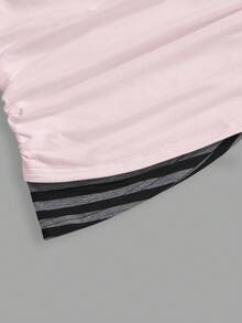 ROMWE Grunge Punk Spring / Summer Women's Sexy Y2K 2 In 1 V-Neck Striped Contrast Color Halter Tie Bow T-Shirt, White - Pink - View 5