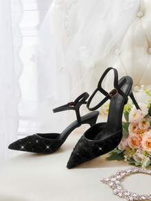 CUCCOO HITCHD Sapatos Femininos Novos Franceses Sexy de Bico Fechado, Salto Alto da Moda, Cano Baixo, Salto Agulha, Adequado para Vestidos Mistos, Festa, Casamento e Noiva - Preto - Visão 2
