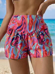 Swim SPRTY Women's Green And Pink Allover Print Loose Casual Beach Shorts, Summer Holiday Vacation Swim Trunks, Cruise Travel Board Shorts, Colorful Summer - Multicolor - View 4