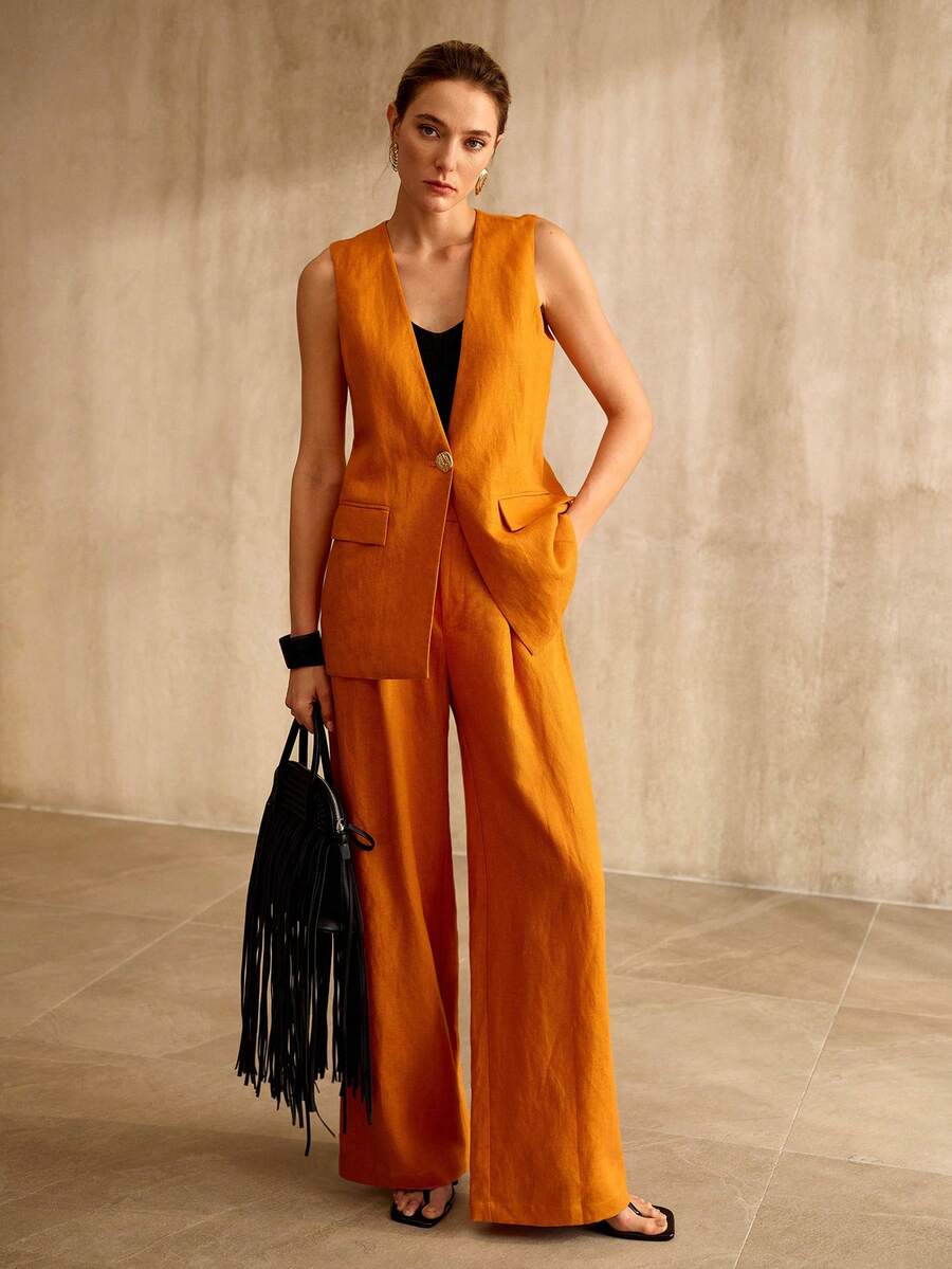 MOTF PREMIUM CHAQUETA REGULAR DE MEZCLA DE LINO PARA MUJER - Óxido marrón - Ver 1