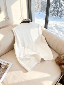 GlowEve 优雅设计女士围巾领带针织宽松背心 - 白色 - 查看 2