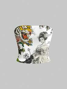 ROMWE Avant 【内衣】暗黑朋克性感女士吊带背心和喇叭裤两件套，春夏款 - 白色 - 查看 5