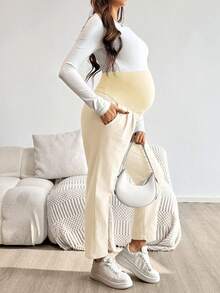Pantalones casuales de unicolor para maternidad - Albaricoque 2 - Ver 4