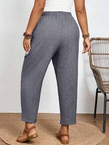 SHEIN Frenchy Quần dài trơn màu, cỡ lớn, kiểu dáng thường ngày, cạp chun co giãn và có túi chéo. - Màu xám đen - Xem 6