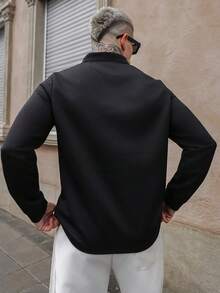 Artur Kramer Men Solid Textured Polo Shirt, Fall, Long Sleeve Top - Black - View 2