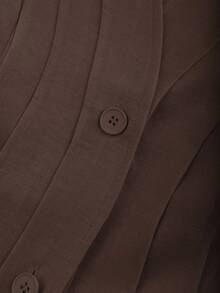 Franclia Plus Size Women's Brown Summer Smart Casual Office Work 2-Piece Set,Linen-Like V-Neck Open Front Ruffle Asymmetric Hem Metal Buckle Flared Pants Set - Brown - View 4