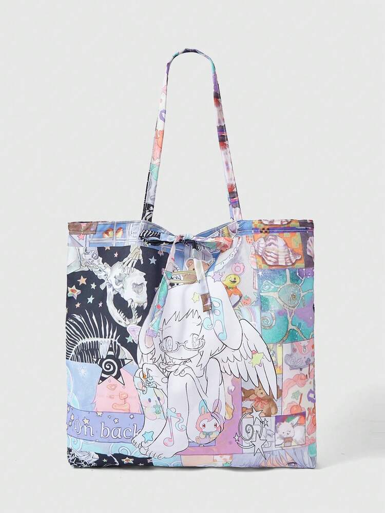 ROMWE Kawaii Letter & Cartoon Pattern Versatile Portable Cute Tote