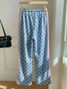 Comfortcana Quần nữ dáng rộng chấm bi xanh phối màu tương phản, có logo hình ngựa nhỏ bên hông, cạp chun, kiểu dáng thể thao thoải mái, đa năng, phù hợp mặc hàng ngày, quần cargo. - Nhiều màu - Xem 2