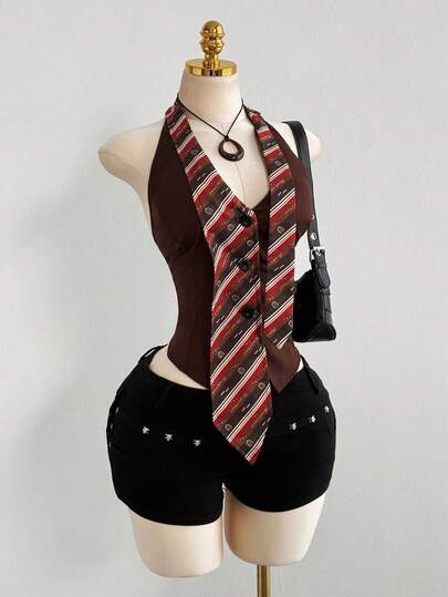 Sunspun Áo không tay cỡ lớn thời trang với cổ áo buộc rời, kiểu dáng thường ngày cho mùa xuân/hè.