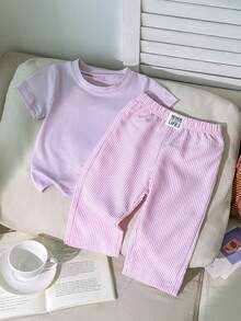 Baby Girls' Summer Casual Blue And White Stripe Short Sleeve T-Shirt And Wide Leg Pants Set,Family Matching Comfortable Fit For Family Gatherings - Multicolor - View 7