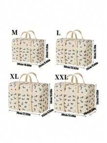 Beige Dog Print Moving Bag Extra Large Capacity Heavy Duty Foldable Non Woven Fabric Quilt Blanket Storage Organizer Portable Handles Dust Proof - Beige - View 4