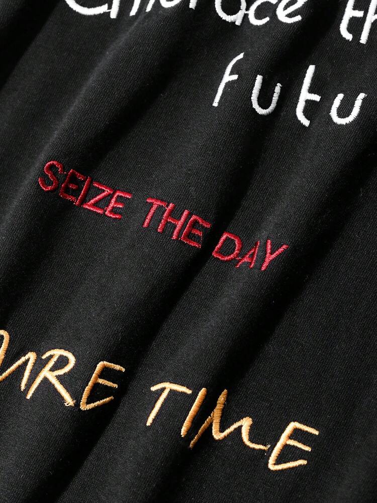 Black Letter Embroidery Short Sleeve T-Shirt For Men