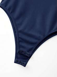 SHEIN Franclia 女士时尚透视网纱立领连体衣带帽袖 - 藏蓝色 - 查看 3