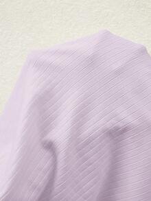 SHEIN Maternity Summer White Ribbed Lettuce-Edge Form-Fitting Short Sleeve Top - Mauve Purple - View 6