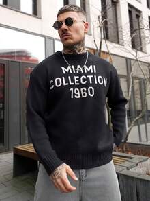 Artur Kramer ANDREILEE 男士休闲宽松套头毛衣，轻薄针织圆领卫衣，印花图案，适合春、秋、冬季穿着。 - 黑色 - 查看 7