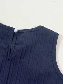 Elladie kids Set de 2 piezas de top sin mangas con lazo 3D y pantalones cortos para niñas pequeñas, de moda y lindos, versátil para uso diario, vacaciones y salidas, nueva colección primavera/verano - Azul Marino - Ver 5