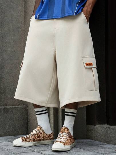 PAVTROS Men's Oversized Wide Leg Khaki Shorts