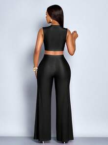 SOLERSUN Bộ jumpsuit nữ màu trơn thanh lịch, gợi cảm, kiểu dáng mới mùa xuân hè, cổ chữ V sâu, thích hợp cho kỳ nghỉ đêm, đi chơi, du lịch, tiệc tùng, đi chơi hàng ngày. - màu đen - Xem 2