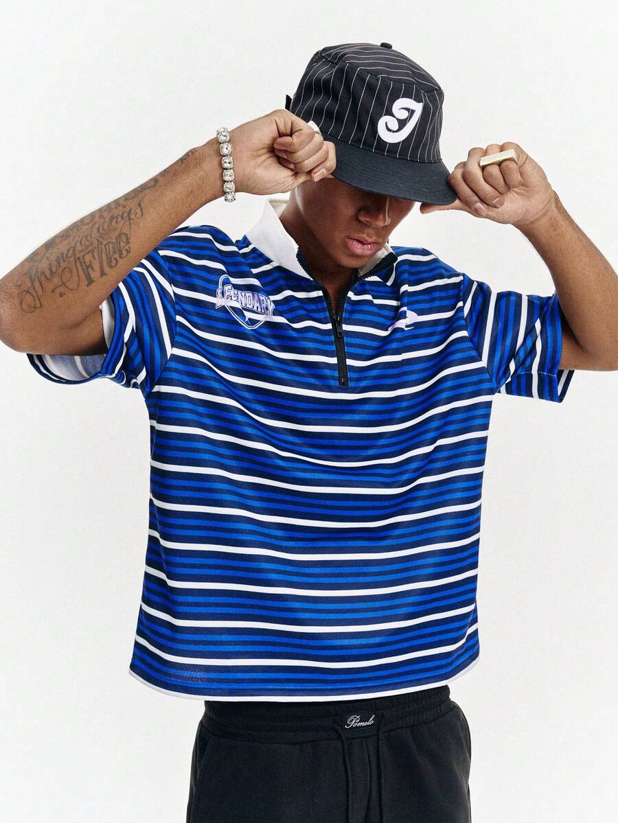 PAVTROS Camiseta a rayas para hombre con estampado digital, estilo juvenil de ropa urbana, uso versátil para el día a día - Multicolor - Ver 1
