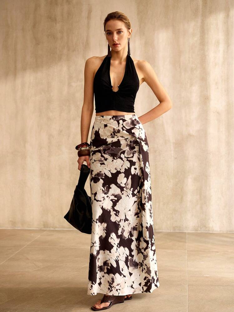 FLORAL PRINT TWIST SKIRT