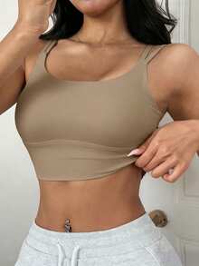 DAZY Lightweight Shaping Solid Color Minimalist Sports Bra, Can Be Worn Outerwear - Brown - View 5