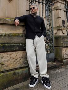 Artur Kramer 男士纯色纽扣衬衫修身长袖纯黑色波西米亚风衬衫，适合丈夫，秋季 - 黑色 - 查看 6