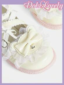 Dola Lovely Women Shoes Beige Round Toe Wedge Heel Thick Bottom Mary Jane Sweet Cute Rabbit Ears Decoration, Lolita Wear JK Wear, Birthday Party Wear - Beige bow - View 8