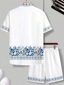 Manfinity RSRT Bộ đồ nam cỡ lớn họa tiết hoa hình học tay ngắn và quần short đi nghỉ mát. - trắng - Xem 2