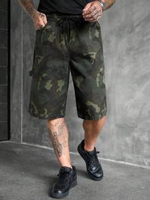 SLATEMANN Quần short nam dáng rộng họa tiết rằn ri - Màu xanh Ô liu - Xem 3