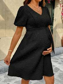 SHEIN 孕妇短袖休闲哺乳连衣裙 - 黑色 - 查看 4