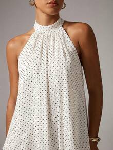 Avenya Stand Collar A-Line Polka Dot Chiffon Blouse - Multicolor - View 2