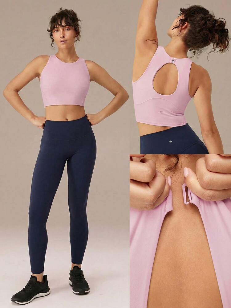 Control Cutout Halter Round Neck Sports Bra Medium Impact Running Workout Gym Fall Winter