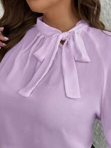 SHEIN Privé 大码女式纯色系带领插肩袖优雅衬衫 - 紫色 - 查看 7